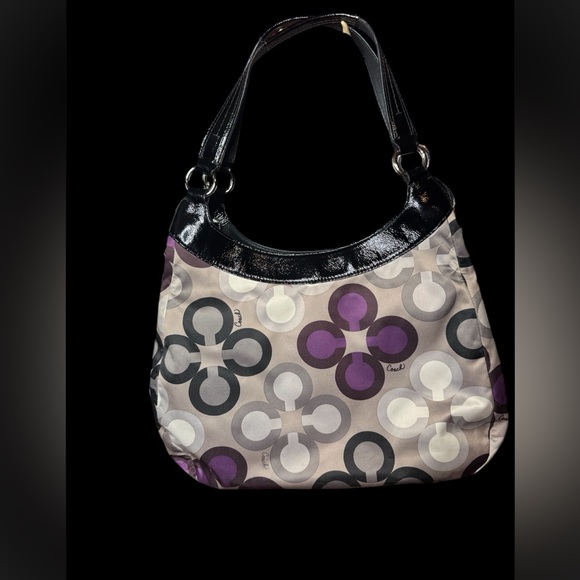 RARE Coach Sateen Signature Hobo Bag - Black and Purple - Picture 2 of 15
